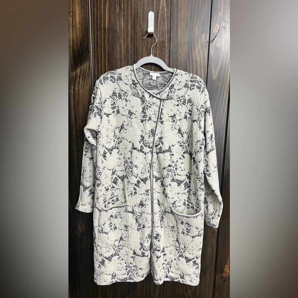 J. JILL White Gray Long Sleeve Jacquard Topper Longline Coat Jacket Size:Small - Picture 6 of 15